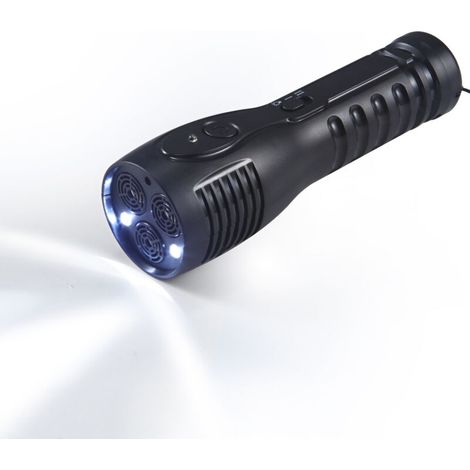 Schwarzer tragbarer Ultraschall-Hundevertreiber mit LED-Antibellstopper, wiederaufladbar und sicher für Hunde.  FLITI (1/4)