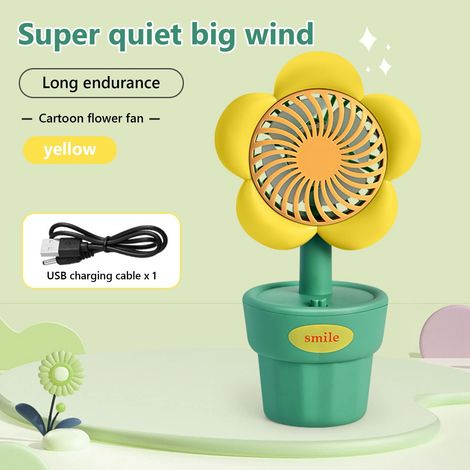 Ventilateur Portable - Ventilateur de Bureau en Forme de Pot de Fleurs - USB Rechargeable - Silencieux - Pour Bureau Maison Chambre Étudiante - 1 Pièce (1/3)
