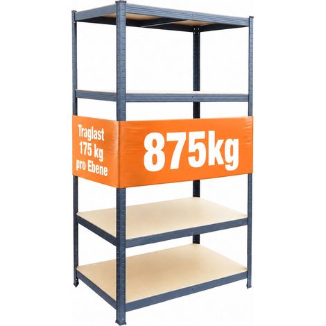 Relaxdays Schwerlastregal, HBT: 180x100x40 cm, Traglast 875 kg, 5 MDF-Ebenen, Lagerregal Keller, zum Stecken, anthrazit