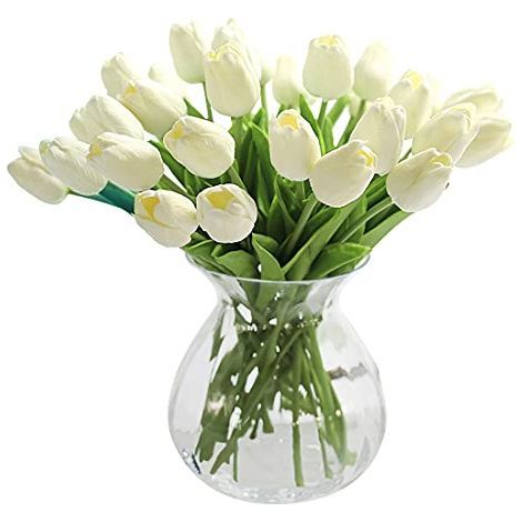 20 pcs Real Touch Latex Artificielle Tulipes Fleurs Faux Tulipes Fleurs Bouquets De Mariage pour Mariage Maison Jardin Décoration Blanc (1/4)