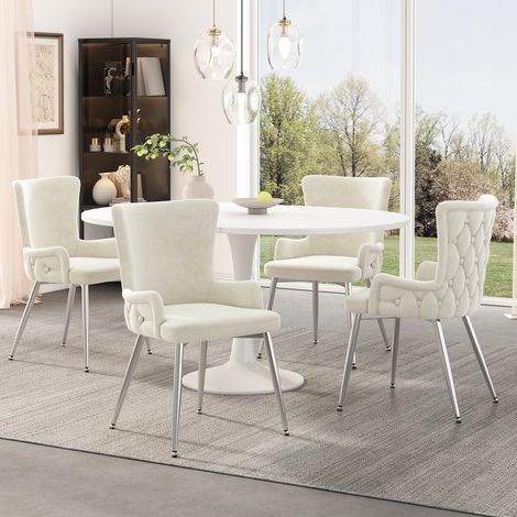 Chaise de salle à manger 49x47x85 cm en velours beige, lot de 4 moderne pour salon FloraGrace (1/5)