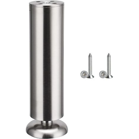 4 Möbelfüße, Küchenschrankfüße aus Edelstahl, runde Füße – Gummifüße – sicher und geräuscharm, 50 x 180 mm