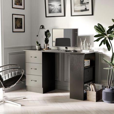 Computertisch mit 3 Schubladen und 3 Ablagen, Schlafzimmer- und Bürotisch, 120 x 49 x 72 cm, Schwarz