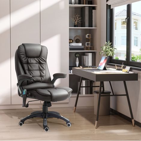 Chaise de bureau massante ergonomique avec chaleur, 6 points de vibration, similicuir noir, OKWISH (1/5)
