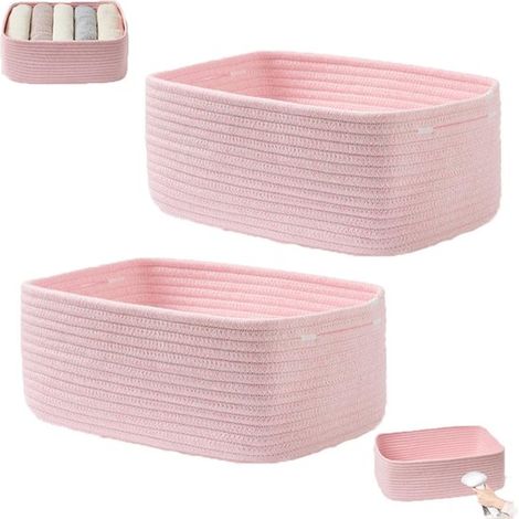 Lot de 2 paniers de rangement en corde de coton tressée - Idéal pour ranger étagères, placards et jouets. (1/5)
