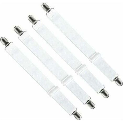Verstellbarer Bettlakenbezug mit Gummibändern (33 cm bis 140 cm, Breite: 2,5 cm), Bügelbrettbezüge mit Gummibändern (weiß, 4er-Set)