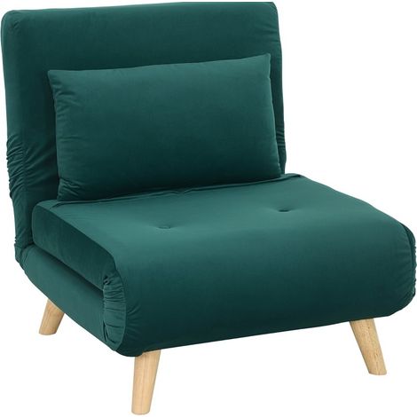 Fauteuil convertible 3 en 1 vert foncé, dossier Click-Clack 6 positions, 72 x 190 cm (1/5)