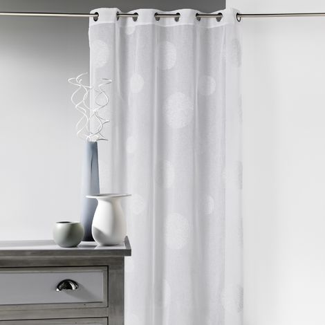 Voilage en Etamine Brodé ronds fils lurex brillants Blanc 140x240 cm (1/2)