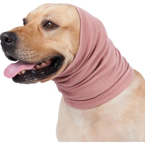 Capuche apaisante pour chien en peluche rose, bandeau élastique anti-bruit anti-anxiété pour feux d'artifice et tonnerre (1/5)
