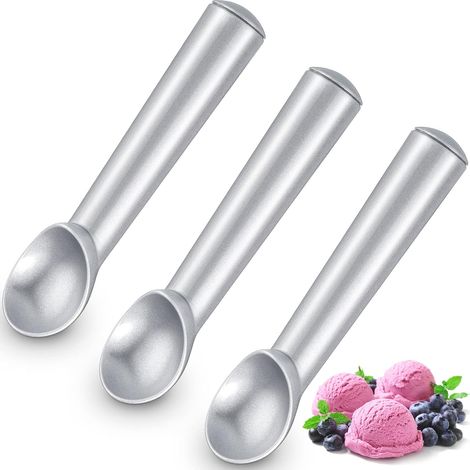 Set di 3 palette per gelato da 18,5 cm (7,28 pollici) antiaderenti, antigelo, con manico comodo, professionali, facili da pulire, per gelato e sorbetto, colore argento. (1/5)