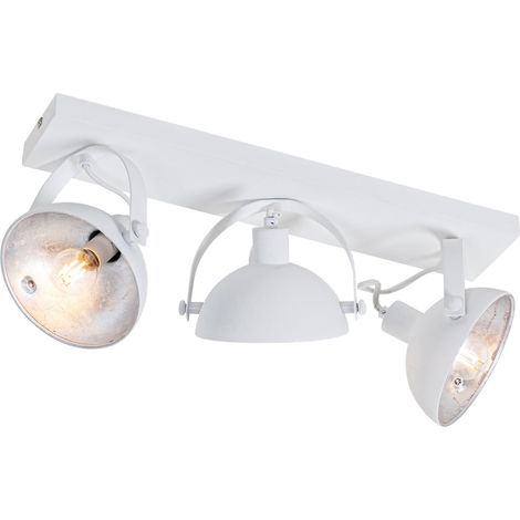QAZQA Industrial Plafón industrial blanco con plateado 3-luces regulable - Magnax Acero Alargada Adecuado para LED Max. 3 x 40 Watt