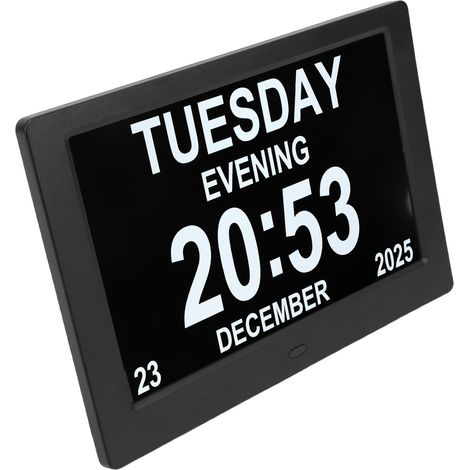 Horloge Calendrier Numérique 8po Écran Large Date Heure Rappels Réglable Jour Nuit Télécommande Bureau Mur 16:10 (1/5)