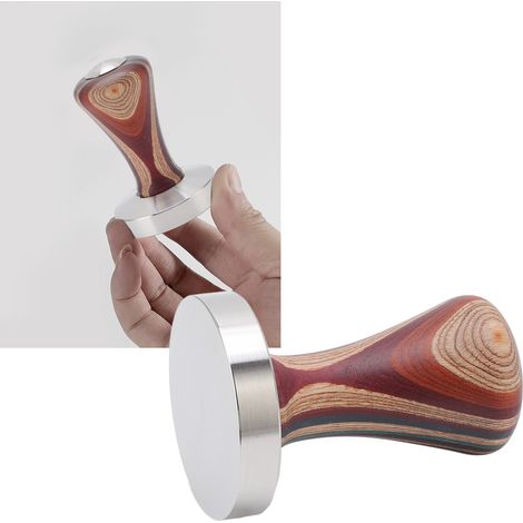 Kaffeestößel mit flachem Boden aus Edelstahl 304 und farbigem Holzgriff, 58 mm, ergonomisches Design, gleichmäßige Verdichtung, kein Pulververlust (1/5)