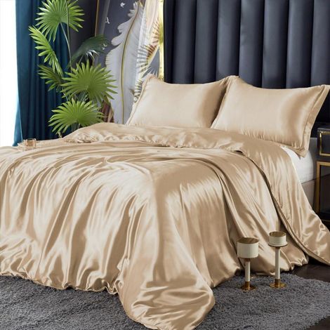 Bettwäsche Satin 155x220cm Beige Glänzend Microfaser mit Reißverschluss