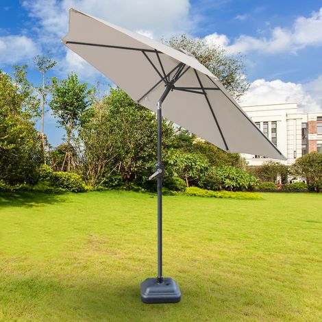 Patio Garden Parasol Outdoor Umbrella Crank Tilt with Parasol Weight Square Base 2.7m Cream (1/5)