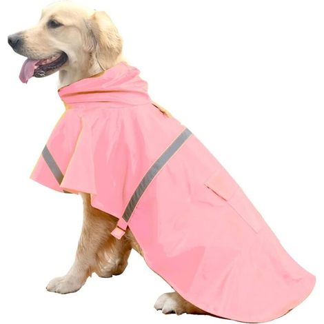 Poncho imperméable pour grand chien avec capuche à bandes réfléchissantes, rose, taille XL (1/4)