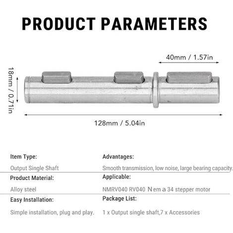 Arbre de Sortie Unique, Diamètre 18mm Longueur 128mm, Adapté au Moteur Pas à Pas de Boîte de Vitesses Réducteur à Vis sans Fin NMRV040 RV040 (1/5)