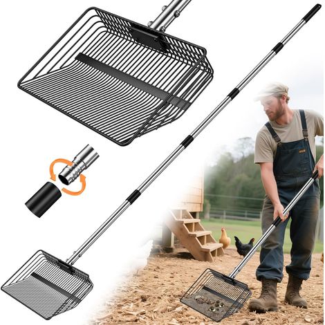 Pelle à déjections canines extensible - Accessoires de tamisage pour poulailler - Pelle à litière pour poulailler - Fournitures de séparation des déjections et des débris du sable (1/2)