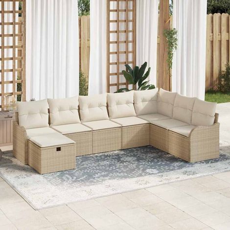 Canapé d'extérieur 8 places Poly Rotin Beige avec rangement  Ensemble de jardin modulaire durable (1/5)