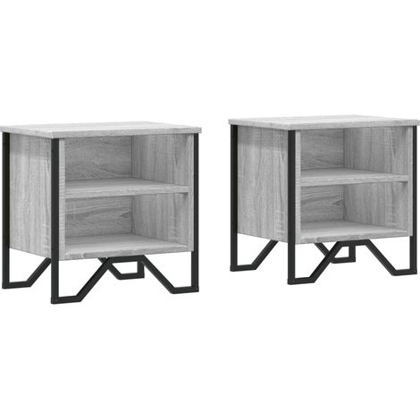 Set di 2 comodini con ripiani 40 x 30 x 40 cm in legno ingegnerizzato grigio e metallo DEC035664