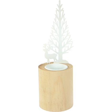 TrendLine Kerzenhalter aus Holz Waldoptik Ø 7 x 23 cm Teelichthalter