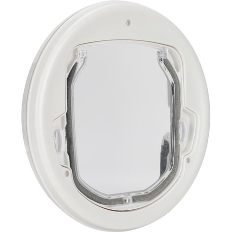 Chatière magnétique à double sens pour animaux de compagnie (chien/chat) ronde en plastique blanc (1/5)