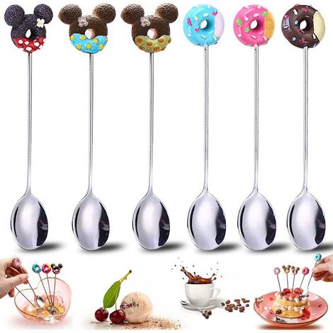 Ensemble de 6 cuillères en acier inoxydable, comprenant une cuillère à long drink et des cuillères à dessert idéal pour le café, la crème glacée et les gâteaux. (1/5)