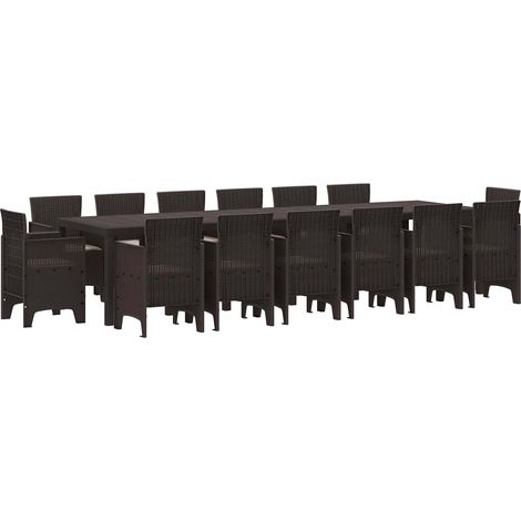 Garten Essgruppe 15 pcs Braun Polt Rattan