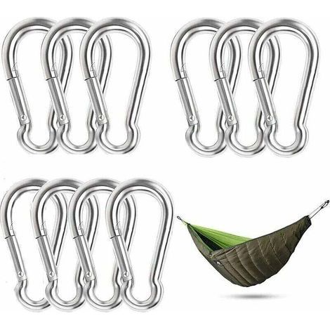 10 Stück Karabinerhaken aus Edelstahl, wasserdicht, rostfrei, langlebig für Sport, Hängematten, Angeln, Schaukeln, Camping, Haushalt, Gartenarbeit und Dekoration (1/4)