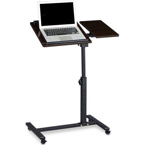 Tavolino per laptop Relaxdays altezza regolabile, HxLxP:95x60x40 cm, con rotelle e ripiano, per mancini, ebano