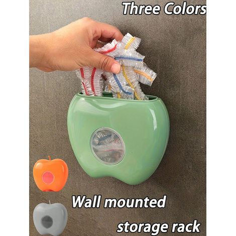 Distributeur de boîte de rangement pour film plastique - Organisateur de poche pour sacs de conservation frais, à fixer au mur - Rangement de cuisine économe en place, sans perçage (couleur Orange). (1/5)