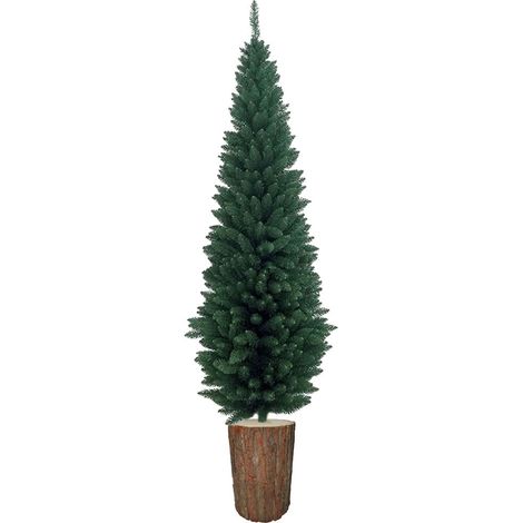 Albero di natale cm210 slim con tronco in legno vero naturale artificiale verde casa decorazioni addobbi moderno bellissimo (1/5)
