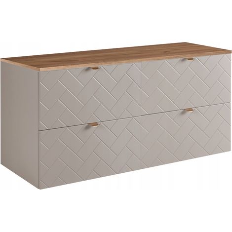 Rodan Waschbeckenunterschrank 120 cm, Beige Matt, 46 x 120 x 62,3 cm, mit brauner Waschtischplatte, feuchtraumgeeignet, Badmöbel Unterschrank