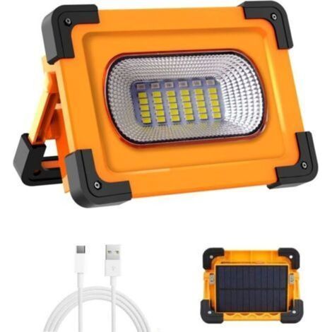Projecteur LED rechargeable pour chantier – 60 W. 3000 lm. batterie intégrée 9000 mAh + panneau solaire. 4 modes d’éclairage. portable pour camping. bricolage et éclairage extérieur (1/5)