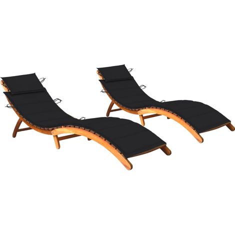 Lot de 2 Chaises longues avec coussin Bain de soleil Transat de relaxation Bois d'acacia solide BSRHS316308 (1/5)