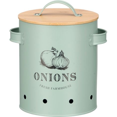 Contenitore per cipolle, coperchio in bambù color menta (1/5)