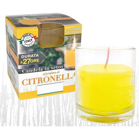 TrAdE Shop Traesio - Candela Al Profumo Di Citronella In Bicchiere Di Vetro Anti Zanzare 7.8 X 8 Cm -