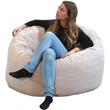 Pouf Velours Côtelé - 100 cm Beige Bananair (1/5)