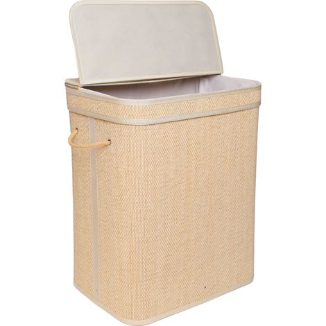 Relaxdays Wäschekorb mit Deckel, Bambus, 90 l, faltbare Wäschebox, HxBxT: 61 x 49 x 33 cm, Badezimmer Wäschetruhe, natur