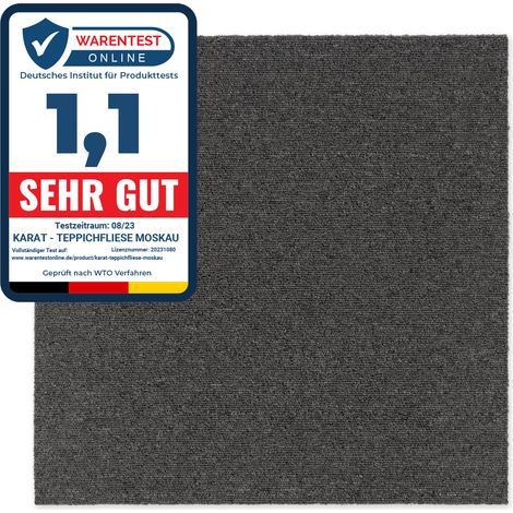 Floordirekt – Dalle moquette bouclée 50 x 50 cm – Revêtement isolant gris foncé – Antidérapante et absorbant les sons – Pour bureaux et espaces commerciaux