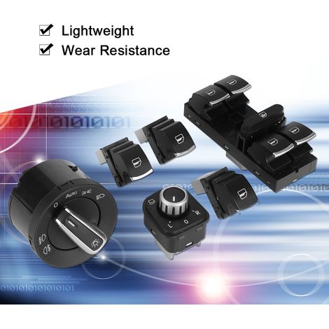 commutateurs électriques de vitres et rétroviseurs pour Passat CC Jetta - boutons de commande de phares, kit de 6 pièces, contrôle des fenêtres et miroirs latéraux, pièces de rechange auto. (1/5)