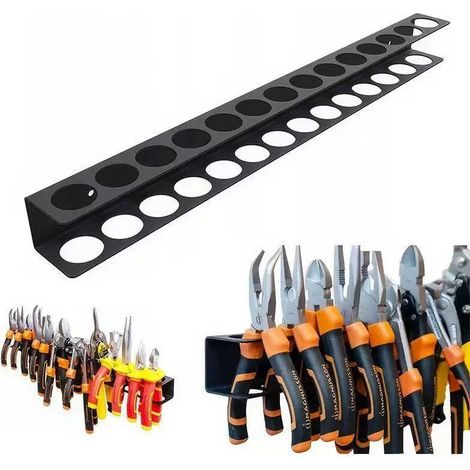 Schraubendreher-Wandablage, 40 cm Wandhalterung für Schraubendreher, Schwarz, 14-Loch-Wandhalterung für Werkzeug, inklusive Schrauben und Dübeln, für Garagen, Werkstätten und Werkbänke