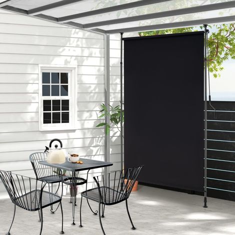 Store vertical noir 150 cm en polyester avec manivelle, hauteur réglable 220-310 cm et pose sans perçage pour terrasse et balcon (1/5)