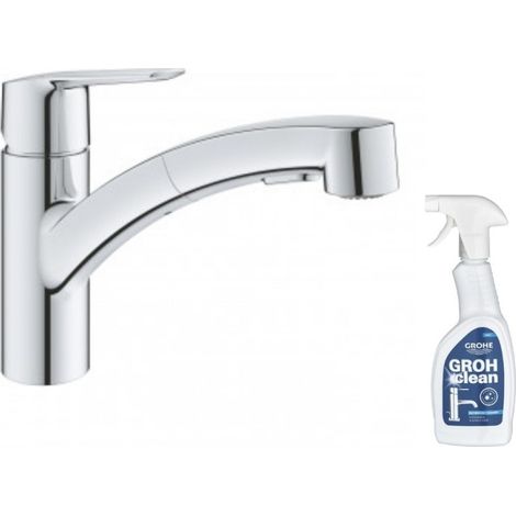 Grohe – Mitigeur de cuisine monocommande avec douchette extractible – Hauteur sous bec 17,4 cm – Finition chromée – Limiteur de débit réglable