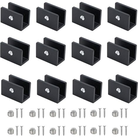 12-teiliges Glasklemmen-Set, Aluminium-Regalhalterungen, verstellbare Glastrennwandhalterung, für 6-8 mm dicke Glasregale, für Badezimmer, Balkone (mit Schrauben) (1/4)