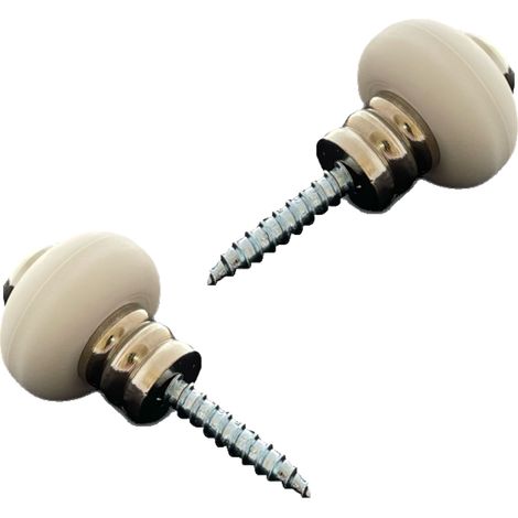 Lot de 2 butoirs en laiton nickelé avec vis. Diamètre 30mm, hauteur 30mm. Corps ondulé vintage et bague blanche. MADE IN FRANCE (1/4)