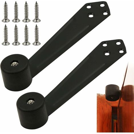 Butée de porte, charnières de couvercle avec base en caoutchouc, protection contre les chocs pour meubles, armoires, charnières, butoirs, intérieur et extérieur, balcon - 2 pièces, noir (1/5)