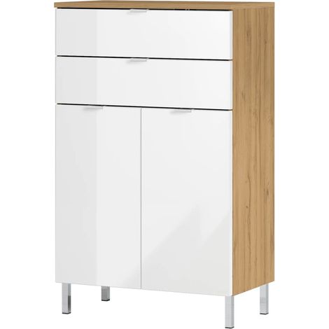 Commode 2 portes et 2 tiroirs chêne et blanc - HYDD (1/5)