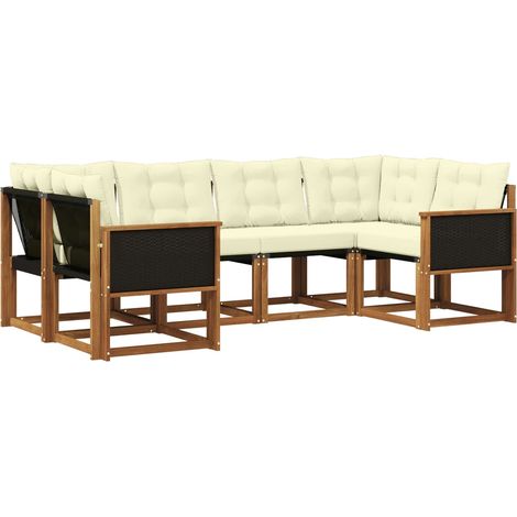 Outdoor Sofa Set with Cushion 6 pcs Natural and Cream vidaXL
