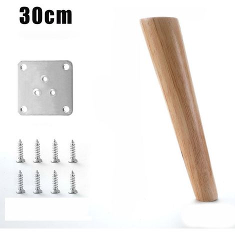 Set mit 4 Möbelbeinen aus Eichenholz, 30 cm – Lichtechter Lack – Inklusive vorgebohrter Montageplatten (1/2)